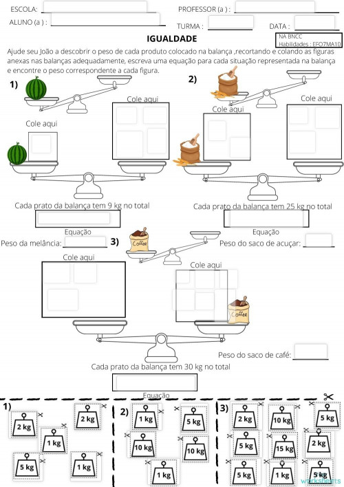 igualdade equação. Ficha interativa | TopWorksheets