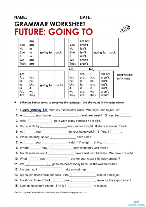 Future Going To Grammar Worksheet Interactive Worksheet Topworksheets