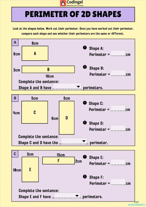 M_G03M23L51_WC03_Perimeter of 2D Shapes. Interactive worksheet ...