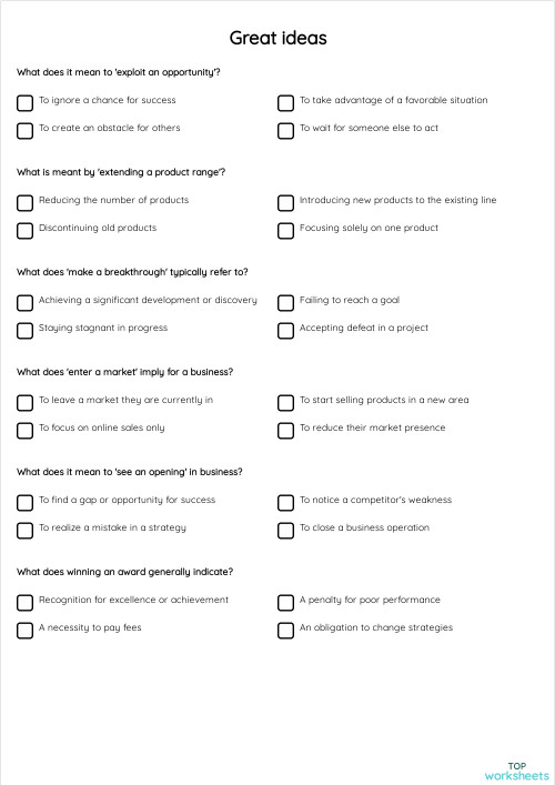 Great ideas. Interactive worksheet | TopWorksheets