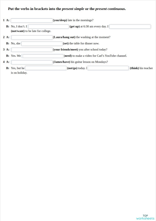Present Simple vs Present Continuous A2. Interactive worksheet ...