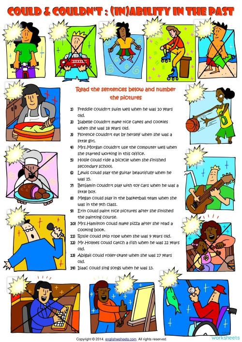 การใช้ could และ couldn't ใบงานเชิงโต้ตอบ | TopWorksheets