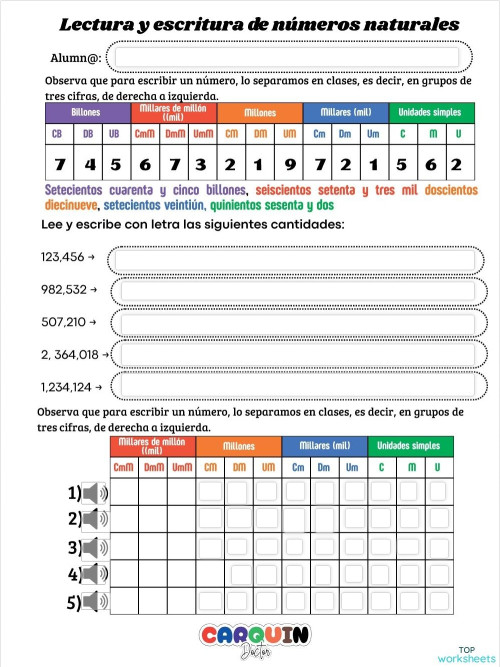 Lectura Y Escritura De Nmeros Ficha Interactiva Escritura De Numeros