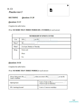 Cambridge 3 Listening Practice Test 3+4 (Section 2 ). Bài tập tương tác ...