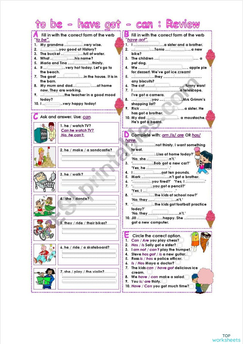 TO BE - HAVE GOT - CAN. Interactive worksheet | TopWorksheets
