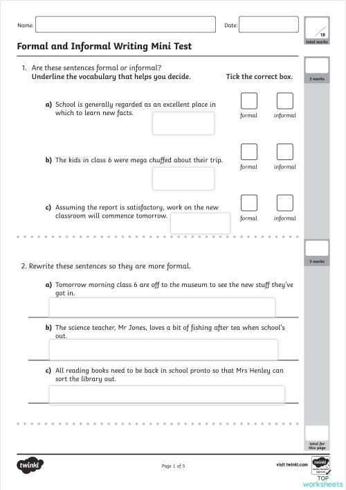 Homework- March 3 ( Formal and Informal Mini test). Interactive ...