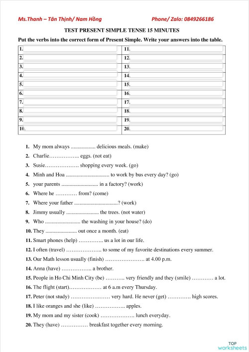 Present Simple test 15m. Interactive worksheet | TopWorksheets