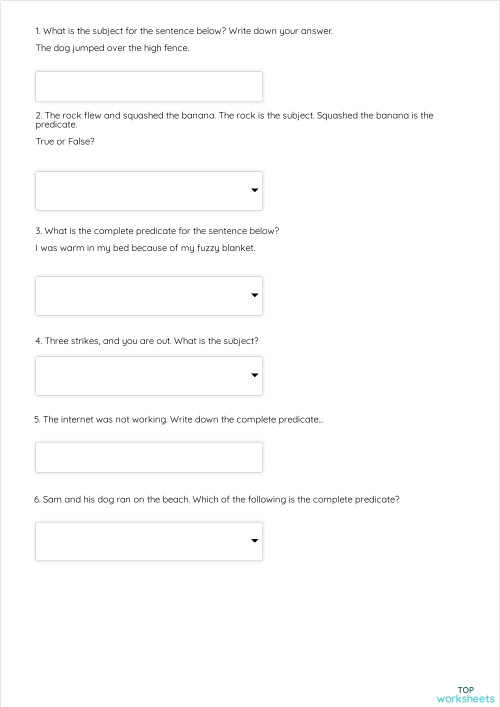 Subject and Predicate. Interactive worksheet | TopWorksheets