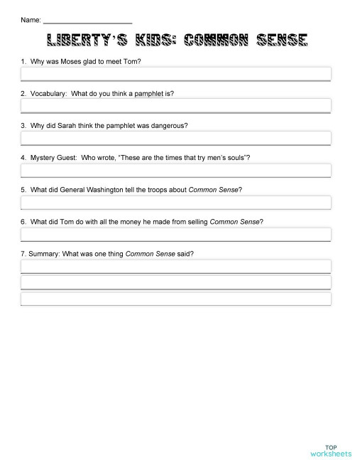 liberty s kids common sense interactive worksheet topworksheets