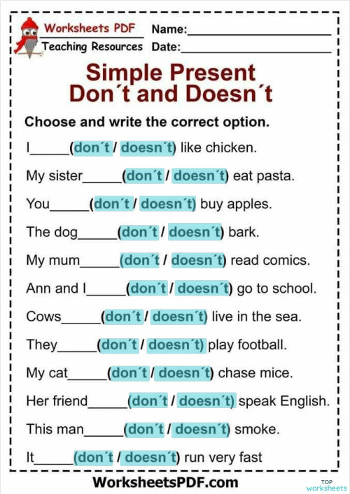 Don't or Doesn't. Interactive worksheet | TopWorksheets