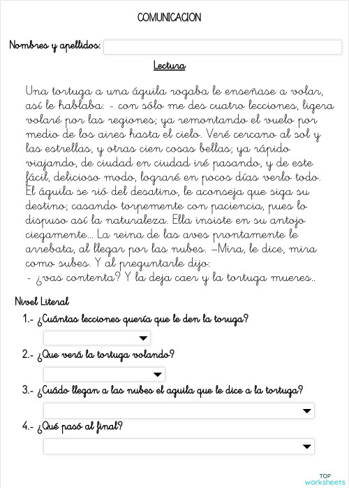 Comprehensión lectora. Ficha interactiva | TopWorksheets