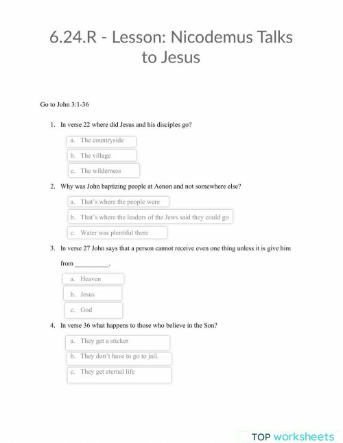 6.24.R - Lesson Nicodemus Talks to Jesus. Interactive worksheet ...