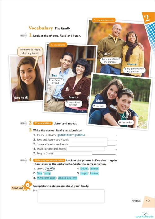 Teen2Teen 2 - Vocabulary the family. Interactive worksheet | TopWorksheets