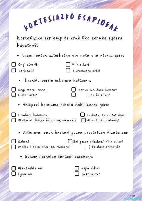 EUSKERA 4. maila 4. GRAMATIKA. Fitxa interaktiboa | TopWorksheets