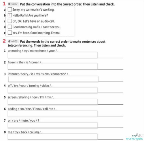 Phrases for online meeting. Interactive worksheet | TopWorksheets