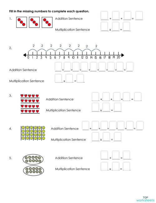Multiplication as Repeated Addition. Interactive worksheet | TopWorksheets