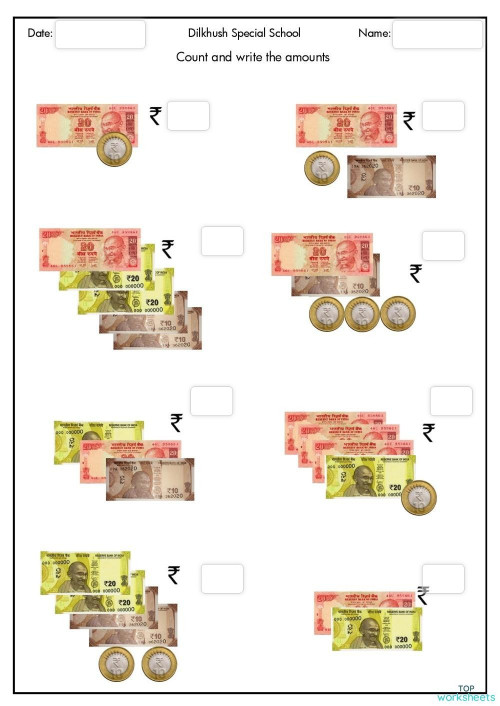 MONEY - 20s+10s - up to 100Rs. Interactive worksheet | TopWorksheets