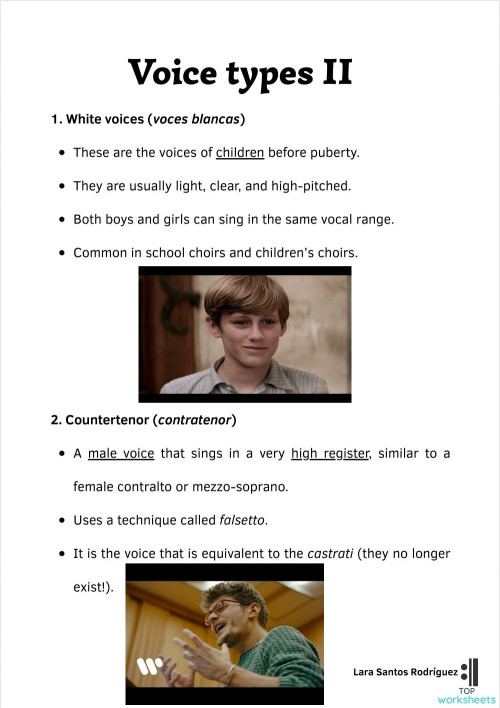 VOICE TYPES II. Interactive worksheet | TopWorksheets