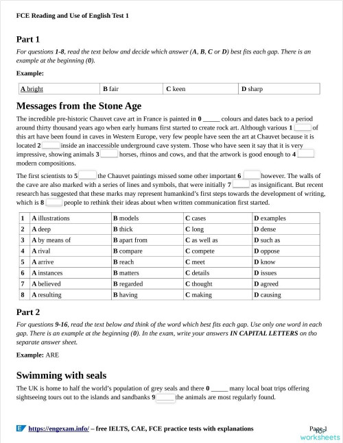 CLASS 01/07 - Reading and Use of English Paper. Interactive worksheet ...