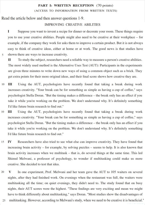 אנגלית (MODULE E)PART I: WRITTEN RECEPTION (70 points) (ACCESS TO ...