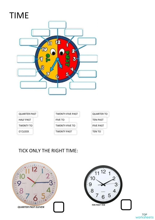 TIME 1 (TELLING THE TIME). Interactive worksheet TopWorksheets
