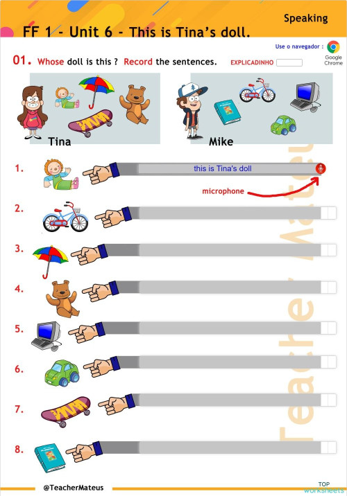 FF 1 - Unit 06 - Test 6 - Speaking. Interactive worksheet | TopWorksheets