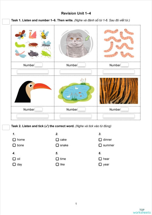 Starters - Test 2 - Reading & Writing. Bài tập tương tác | TopWorksheets