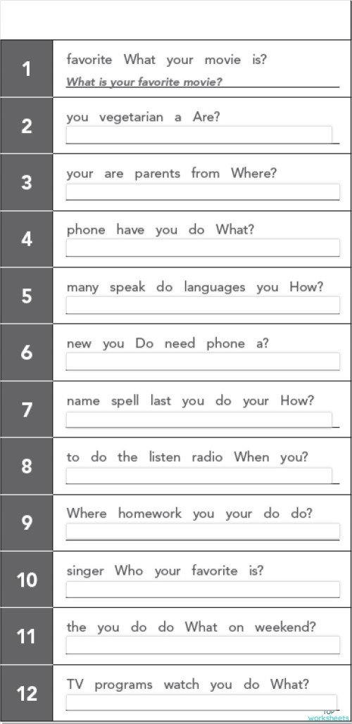 WORD ORDER IN QUESTIONS. Interactive worksheet | TopWorksheets