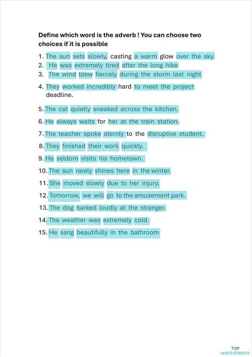 ADVERB EC EX2. Interactive worksheet | TopWorksheets