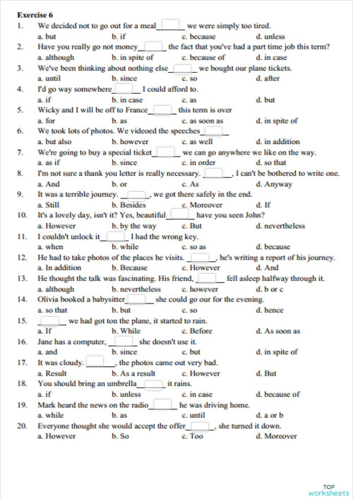 CONJUNCTIONS 06. Interactive worksheet | TopWorksheets