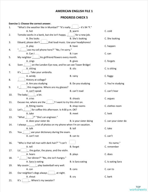 AEF1 - Progress 5. Interactive worksheet | TopWorksheets