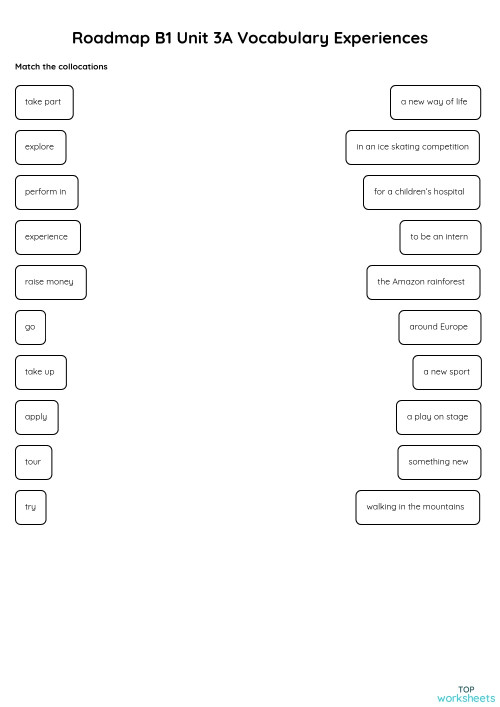 Roadmap B1 Unit 3A Vocabulary Experiences. Interactive worksheet ...