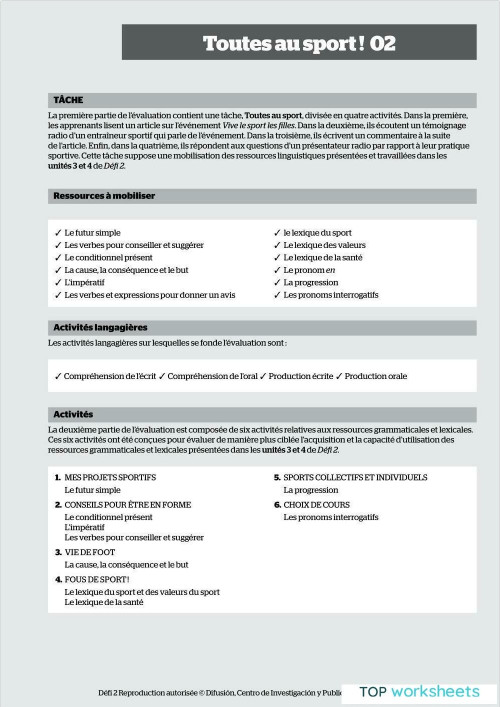 Defi 2 - Unités 3 et 4. Fiche interactive | TopWorksheets