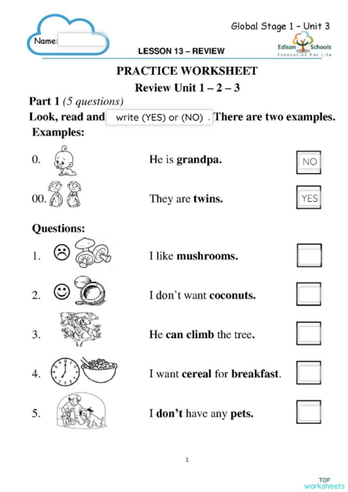 REVIEW 1,2,3 PART 1. Bài tập tương tác | TopWorksheets