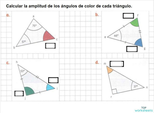 Propiedad de ángulos interiores de un triángulo.. Ficha interactiva ...