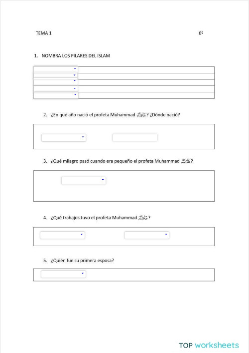 Repaso profeta Muhammad (sws). Ficha interactiva | TopWorksheets