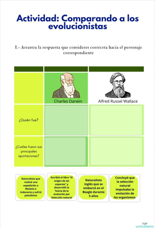 Darwin vs Wallace. Ficha interactiva | TopWorksheets