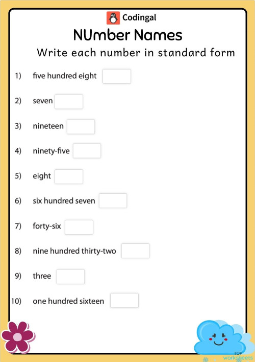 M_G02M03L14_WE03_Number Names upto 999. Interactive worksheet ...