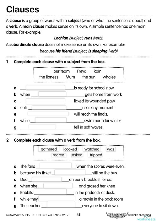 Clauses Worksheet. Interactive worksheet | TopWorksheets