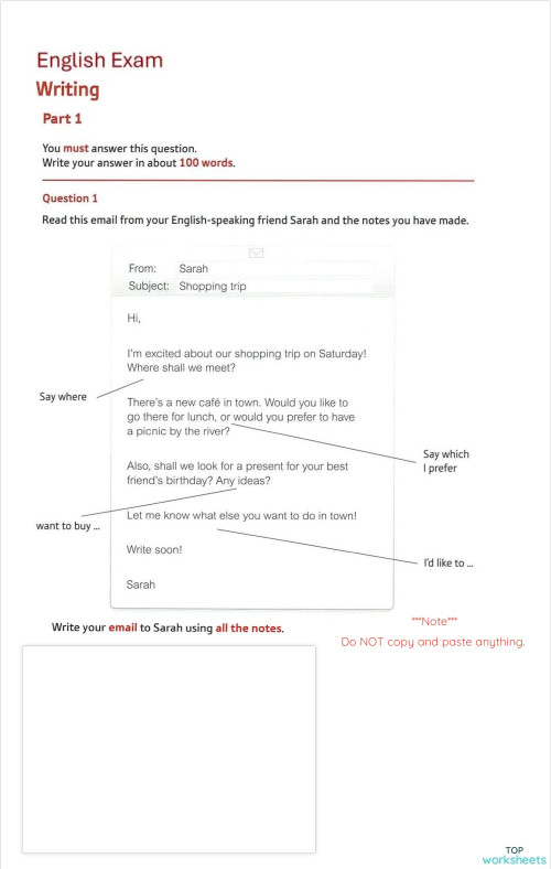 Writing Exam 2nd Term 2025-1. Interactive worksheet | TopWorksheets