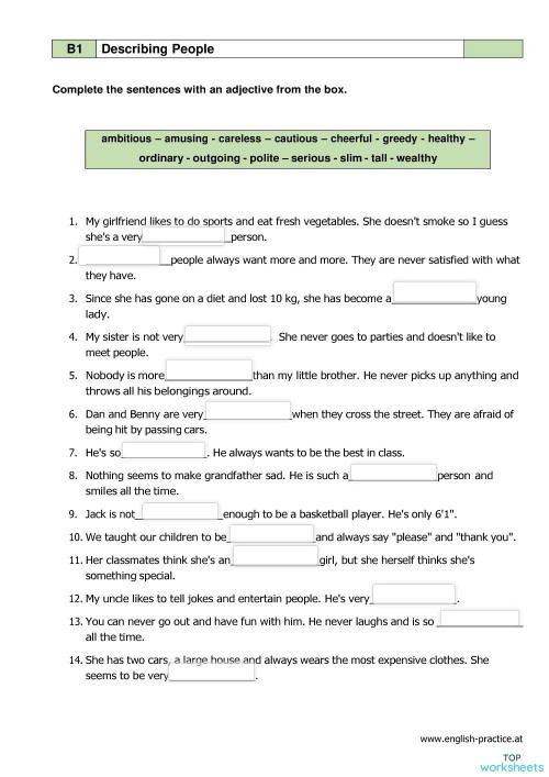 Describing people. Interactive worksheet | TopWorksheets