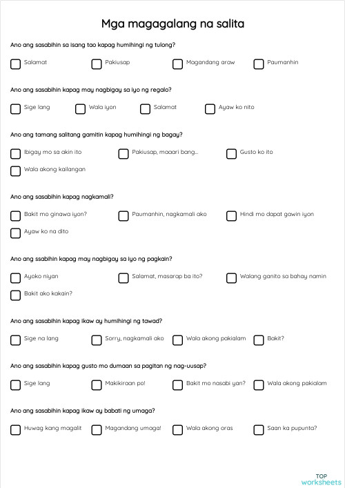 Interactive worksheets and online exercises in tagalog | TopWorksheets