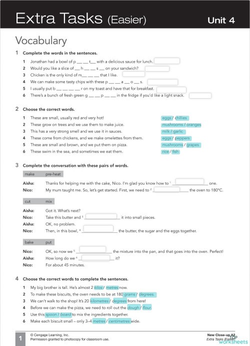 Close-Up A2 Extra Tasks Easier U4. Interactive worksheet | TopWorksheets