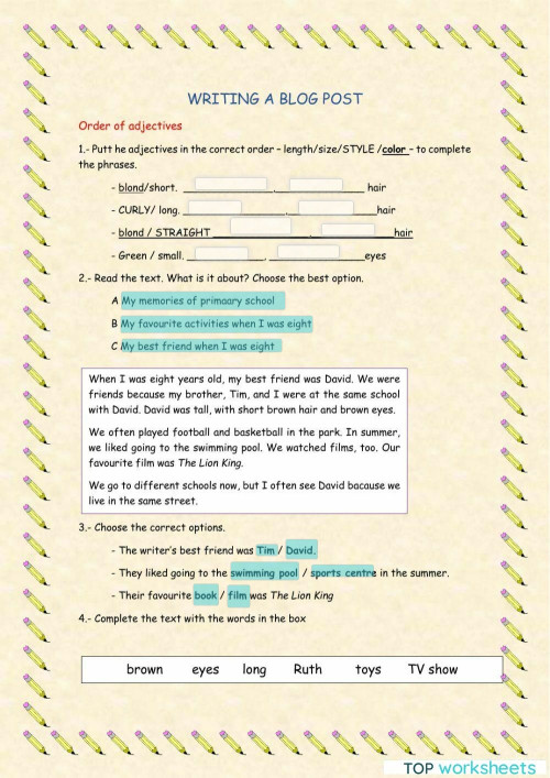 Writing a blog post interactive worksheet topworksheets