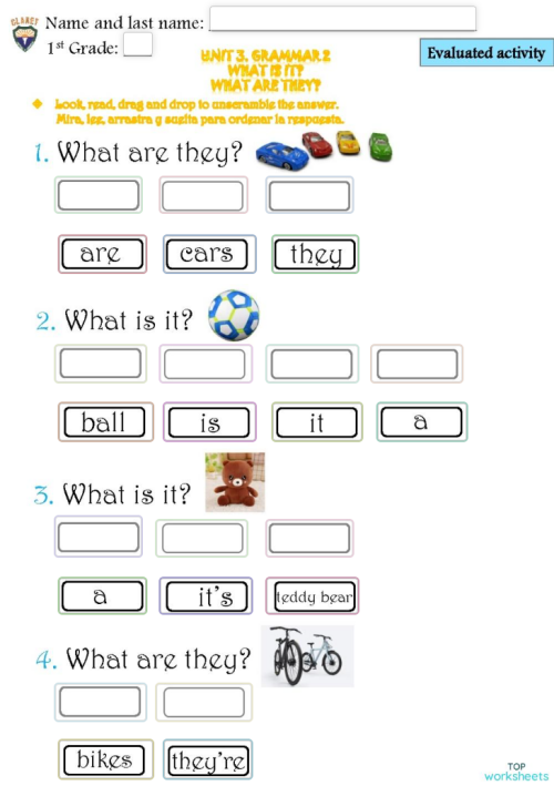 1st G. Unit 3. Grammar 2. Evaluated activity. Interactive worksheet ...