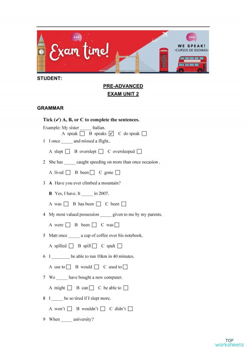 Pre advanced exam unit 2. Interactive worksheet | TopWorksheets