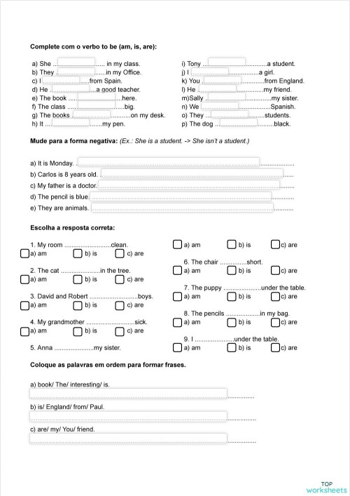 Neo Cursos - Exercises - Verb To Be. Interactive worksheet | TopWorksheets