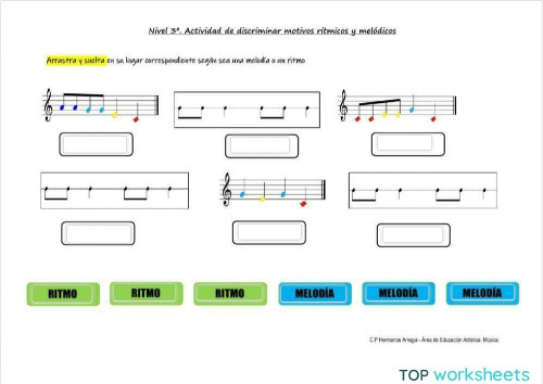 Diferencia ritmo y melodía. Ficha interactiva | TopWorksheets