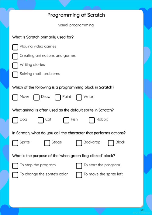 Programming of Scratch. Interactive worksheet | TopWorksheets