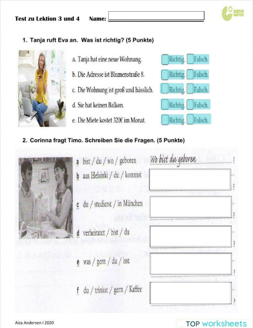 A1 Test zu Lektion 3 und 4. Interactive worksheet | TopWorksheets